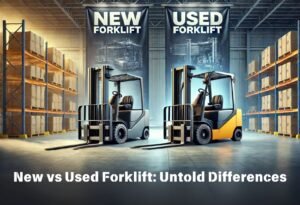 AI generated image of comparison between new vs used forklift