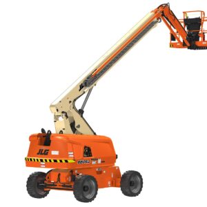 an orange lift with a white pole