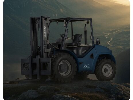 machinex rough terrain forklift on action