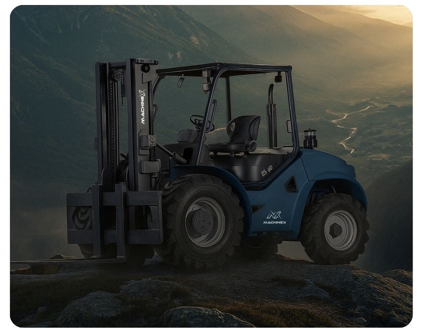 machinex rough terrain forklift on action